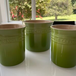Set of 3 Le Creuset Utensil Crocks in Kiwi (2 Small/1 Large)